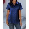 Zeagoo Satin Blouses for Women Silk Button Down Shirts Short Sleeve Business Casual Tops(Navy)
