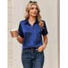 Zeagoo Satin Blouses for Women Silk Button Down Shirts Short Sleeve Business Casual Tops(Navy)