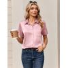 Zeagoo Satin Blouses for Women Silk Button Down Shirts Short Sleeve Business Casual Tops(Pink)