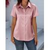 Zeagoo Satin Blouses for Women Silk Button Down Shirts Short Sleeve Business Casual Tops(Pink)