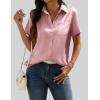 Zeagoo Satin Blouses for Women Silk Button Down Shirts Short Sleeve Business Casual Tops(Pink)