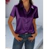 Zeagoo Satin Blouses for Women Silk Button Down Shirts Short Sleeve Business Casual Tops(Purple)