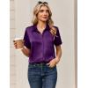 Zeagoo Satin Blouses for Women Silk Button Down Shirts Short Sleeve Business Casual Tops(Purple)