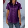 Zeagoo Satin Blouses for Women Silk Button Down Shirts Short Sleeve Business Casual Tops(Purple)