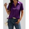 Zeagoo Satin Blouses for Women Silk Button Down Shirts Short Sleeve Business Casual Tops(Purple)