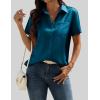 Zeagoo Satin Blouses for Women Silk Button Down Shirts Short Sleeve Business Casual Tops(Teal Blue)