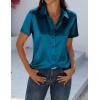 Zeagoo Satin Blouses for Women Silk Button Down Shirts Short Sleeve Business Casual Tops(Teal Blue)