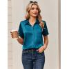 Zeagoo Satin Blouses for Women Silk Button Down Shirts Short Sleeve Business Casual Tops(Teal Blue)