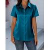 Zeagoo Satin Blouses for Women Silk Button Down Shirts Short Sleeve Business Casual Tops(Teal Blue)