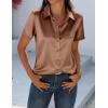 Zeagoo Satin Blouses for Women Silk Button Down Shirts Short Sleeve Business Casual Tops(Toffee)