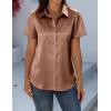 Zeagoo Satin Blouses for Women Silk Button Down Shirts Short Sleeve Business Casual Tops(Toffee)
