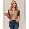 Zeagoo Satin Blouses for Women Silk Button Down Shirts Short Sleeve Business Casual Tops(Toffee)