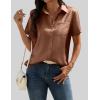 Zeagoo Satin Blouses for Women Silk Button Down Shirts Short Sleeve Business Casual Tops(Toffee)