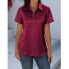 Zeagoo Satin Blouses for Women Silk Button Down Shirts Short Sleeve Business Casual Tops(Wine Red)