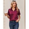 Zeagoo Satin Blouses for Women Silk Button Down Shirts Short Sleeve Business Casual Tops(Wine Red)