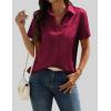 Zeagoo Satin Blouses for Women Silk Button Down Shirts Short Sleeve Business Casual Tops(Wine Red)