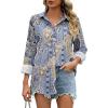 Zeagoo Womens Cotton Linen Button Down Shirts Loose Fit Long Sleeve Collared Blouse Casual V Neck Tops Outfits S-3XL(Mz919)