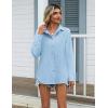 Zeagoo Womens Cotton Linen Button Down Shirts Loose Fit Long Sleeve Collared Blouse Casual V Neck Tops Outfits S-3XL(Z-blue)