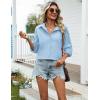 Zeagoo Womens Cotton Linen Button Down Shirts Loose Fit Long Sleeve Collared Blouse Casual V Neck Tops Outfits S-3XL(Z-blue)