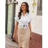 Zeagoo Womens Satin Blouse Short Sleeve Silk Tops Button Down Shirts Business Casual Outfits(Black Polka Dot)