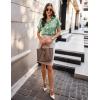 Zeagoo Womens Satin Blouse Short Sleeve Silk Tops Button Down Shirts Business Casual Outfits(Green Floral)