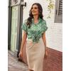 Zeagoo Womens Satin Blouse Short Sleeve Silk Tops Button Down Shirts Business Casual Outfits(Green Floral)