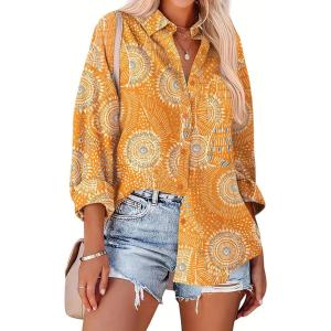 Zeagoo Womens Button Down Shirts Oversized Long Sleeve Floral Printed Blouses Casual Work Tops Drop Shoulder Outfit Clothes(Cx294)