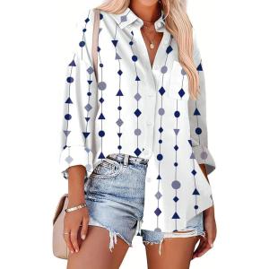 Zeagoo Womens Button Down Shirts Oversized Long Sleeve Floral Printed Blouses Casual Work Tops Drop Shoulder Outfit Clothes(Jh599)