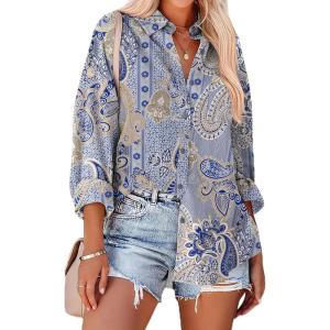 Zeagoo Womens Button Down Shirts Oversized Long Sleeve Floral Printed Blouses Casual Work Tops Drop Shoulder Outfit Clothes(Mz919)
