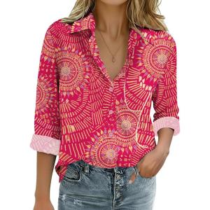 Zeagoo Womens Cotton Linen Button Down Shirts Loose Fit Long Sleeve Collared Blouse Casual V Neck Tops Outfits S-3XL(Cx320)