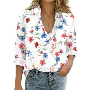 Zeagoo Womens Cotton Linen Button Down Shirts Loose Fit Long Sleeve Collared Blouse Casual V Neck Tops Outfits S-3XL(Wf101)