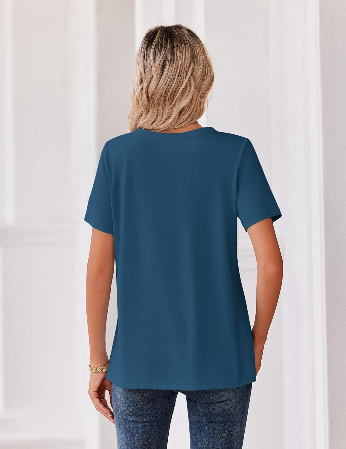 imageZeagoo Womens Summer Tops V Neck Short Sleeve Shirts Dressy Casual Blouse Spring Vacation Tshirts ClothesDark Blue