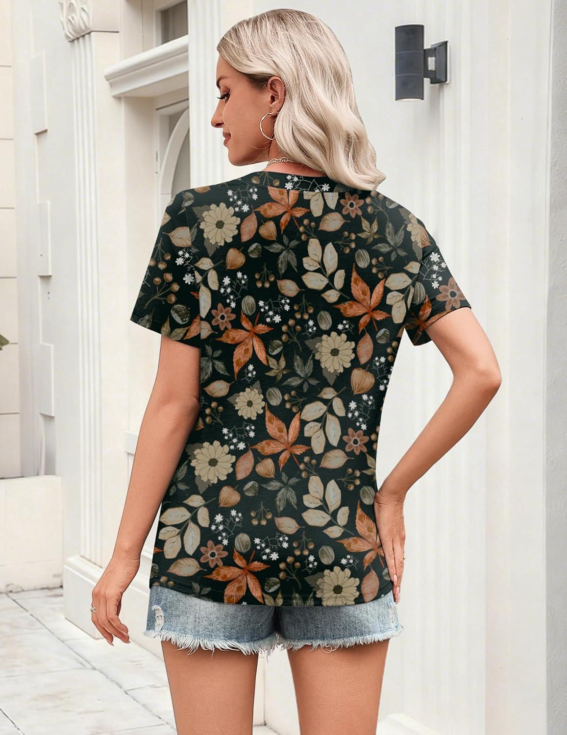 imageZeagoo Womens Tops Short Sleeve V Neck Tee Shirts Cute Dressy Casual Clothing Business Work BlouseMaple Leaf Wf157