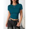 Zeagoo Women Crewneck Slim Fitted Short Sleeve T Shirts Cute Stretchy Bodycon Basic Tee Tops(Blue Green)