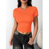 Zeagoo Women Crewneck Slim Fitted Short Sleeve T Shirts Cute Stretchy Bodycon Basic Tee Tops(Orange)