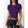 Zeagoo Women Crewneck Slim Fitted Short Sleeve T Shirts Cute Stretchy Bodycon Basic Tee Tops(Purple)