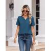 Zeagoo Womens Summer Tops V Neck Short Sleeve Shirts Dressy Casual Blouse Spring Vacation Tshirts Clothes(Dark Blue)