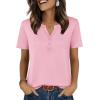 Zeagoo Womens Summer Tops V Neck Short Sleeve Shirts Dressy Casual Blouse Spring Vacation Tshirts Clothes(Pink)