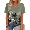 Zeagoo Womens Tops Short Sleeve V Neck Tee Shirts Cute Dressy Casual Clothing Business Work Blouse(Gray Cat Dw176)