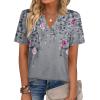Zeagoo Womens Tops Short Sleeve V Neck Tee Shirts Cute Dressy Casual Clothing Business Work Blouse(Grey Flower Hf36)