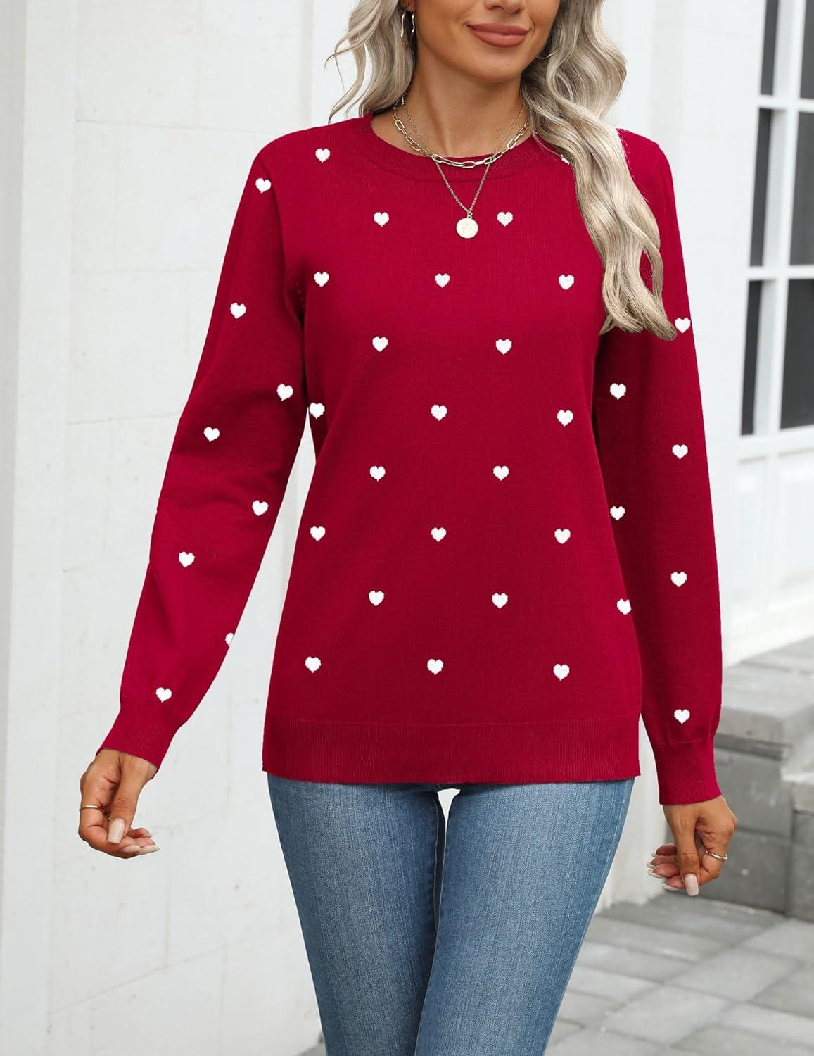 imageZeagoo Womens 2026 Fall Sweaters Long Sleeve Tops Classic Crew Neck Pullover Sweaters Loose Dressy Casual Basic ClothesLove Printred