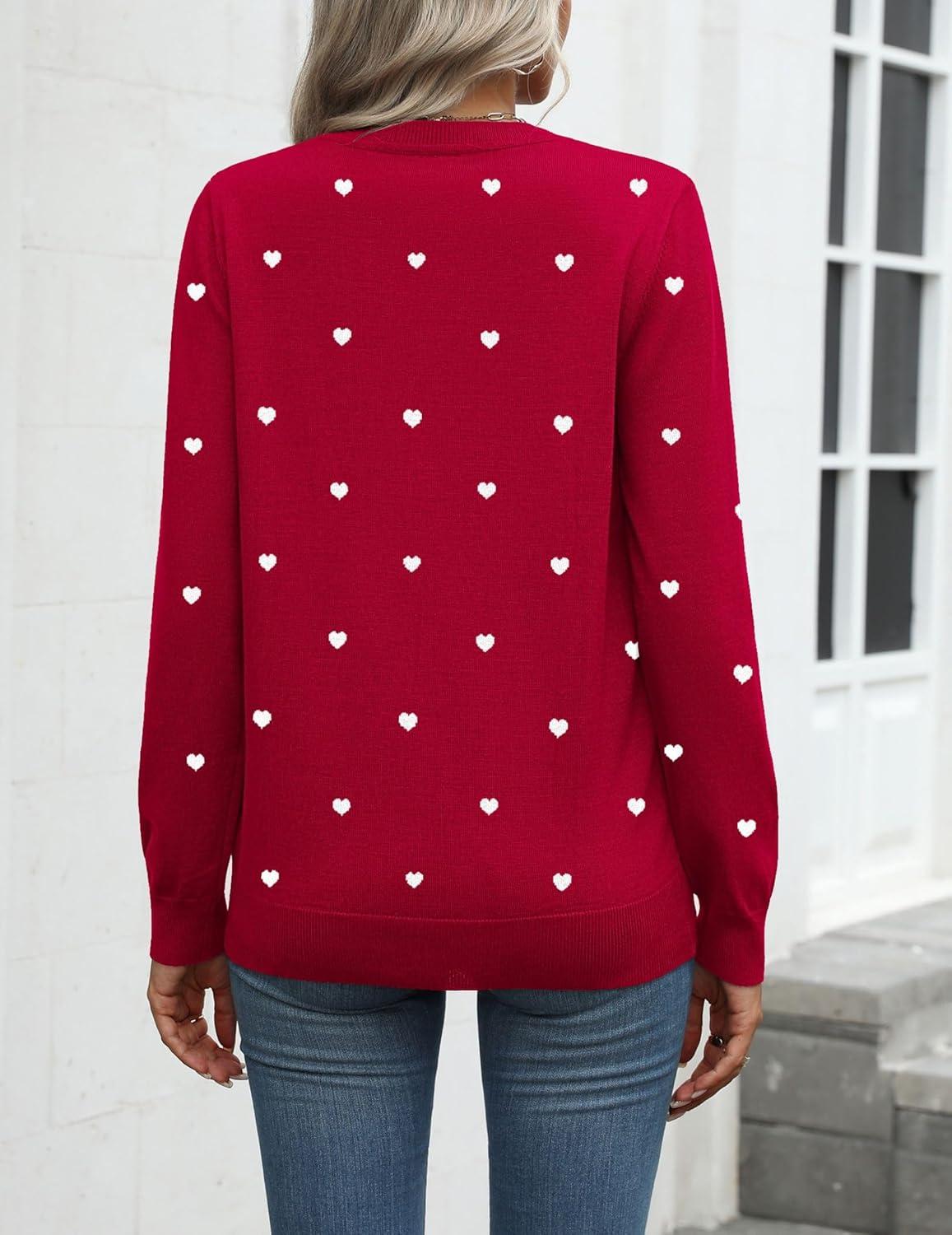 imageZeagoo Womens 2026 Fall Sweaters Long Sleeve Tops Classic Crew Neck Pullover Sweaters Loose Dressy Casual Basic ClothesLove Printred