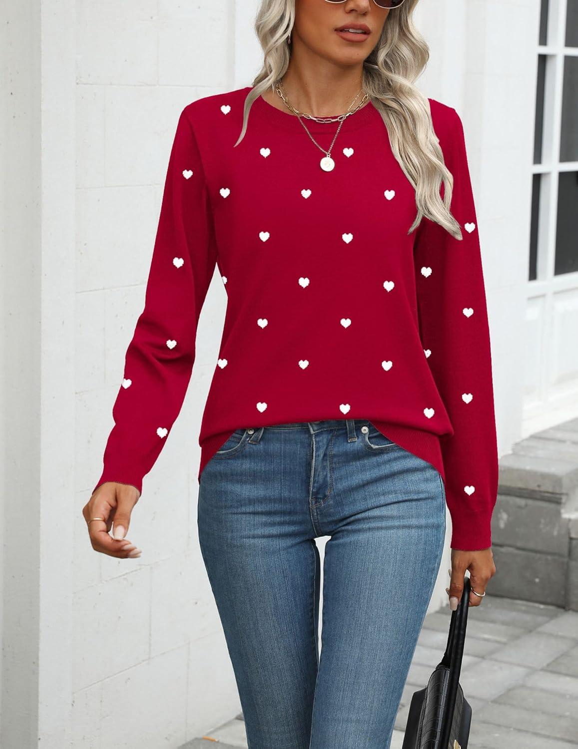 imageZeagoo Womens 2026 Fall Sweaters Long Sleeve Tops Classic Crew Neck Pullover Sweaters Loose Dressy Casual Basic ClothesLove Printred