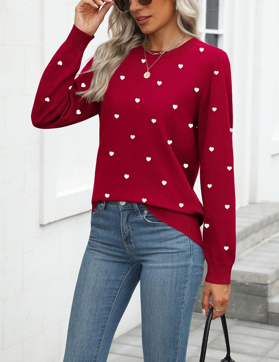 imageZeagoo Womens 2026 Fall Sweaters Long Sleeve Tops Classic Crew Neck Pullover Sweaters Loose Dressy Casual Basic ClothesLove Printred