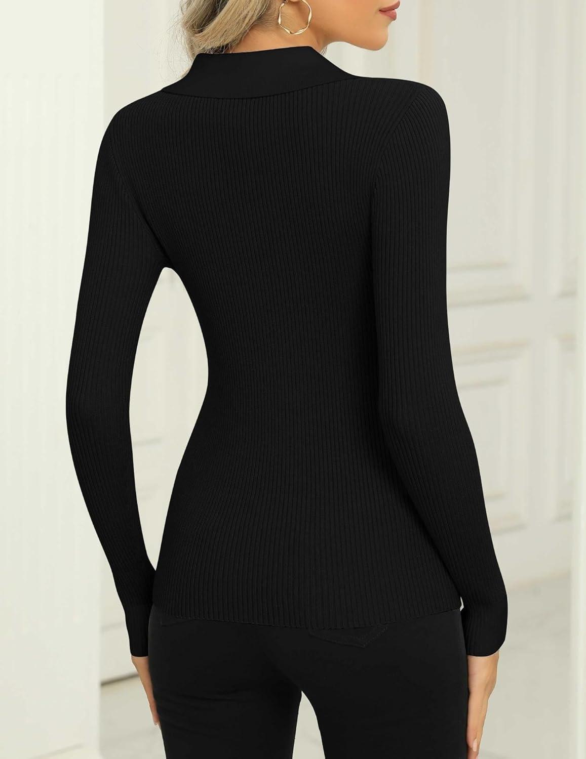 imageZeagoo Womens 2026 Sweater Tops Long Sleeve V Neck Ribbed Knit Slim Fitted Casual Work Basic Shirts SXXLBlack