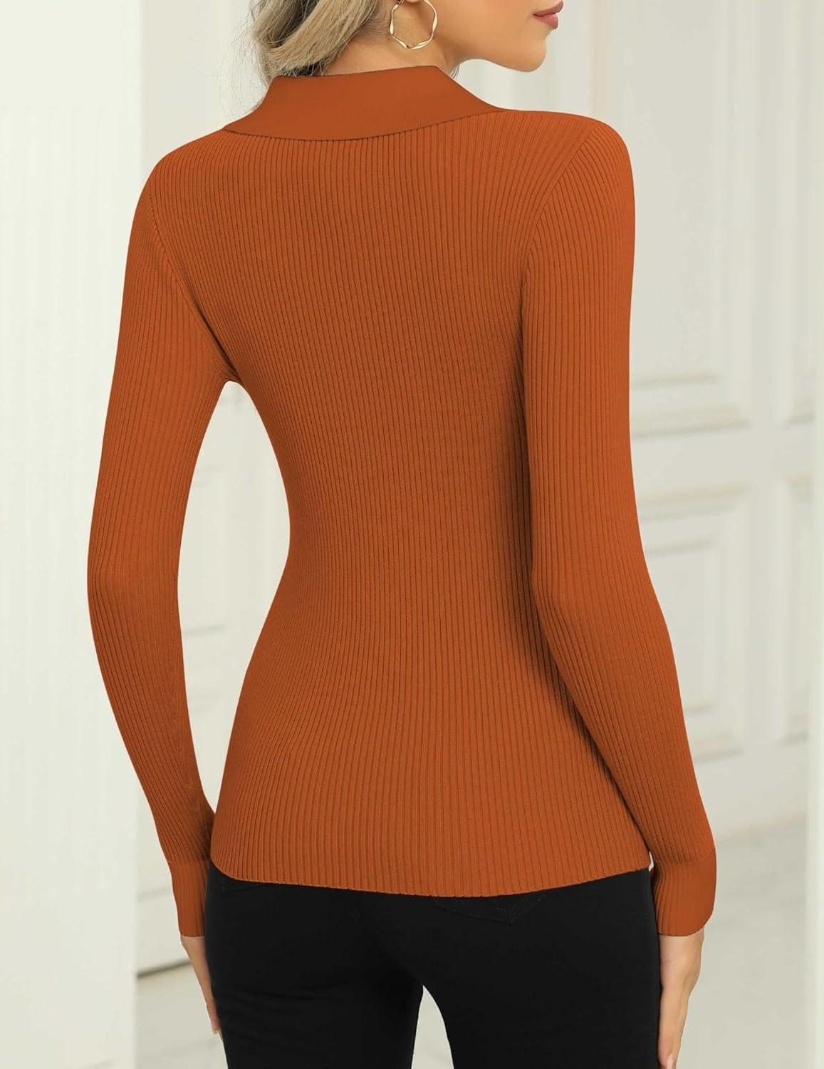 imageZeagoo Womens 2026 Sweater Tops Long Sleeve V Neck Ribbed Knit Slim Fitted Casual Work Basic Shirts SXXLCaramel