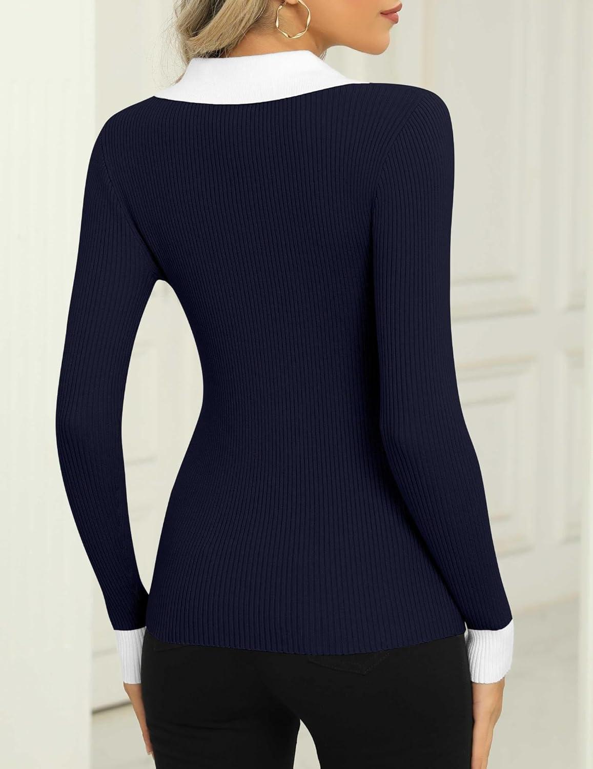 imageZeagoo Womens 2026 Sweater Tops Long Sleeve V Neck Ribbed Knit Slim Fitted Casual Work Basic Shirts SXXLPat1