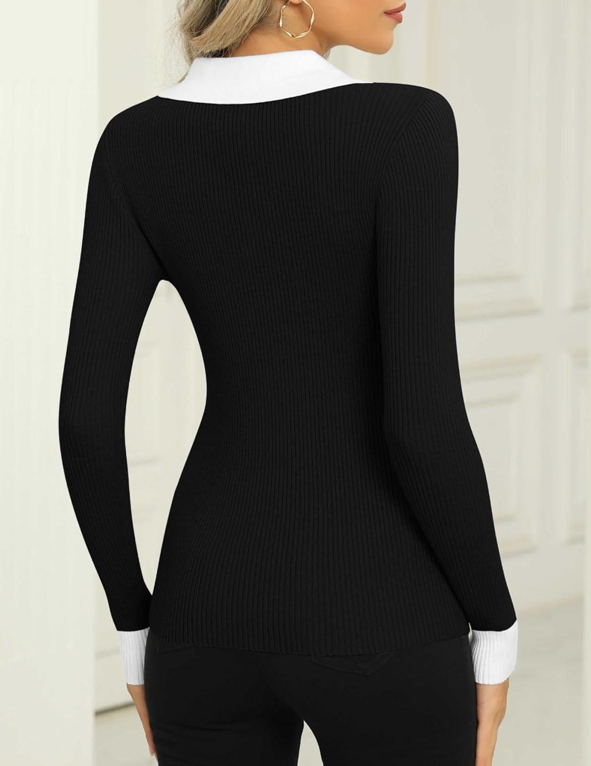 imageZeagoo Womens 2026 Sweater Tops Long Sleeve V Neck Ribbed Knit Slim Fitted Casual Work Basic Shirts SXXLPat2