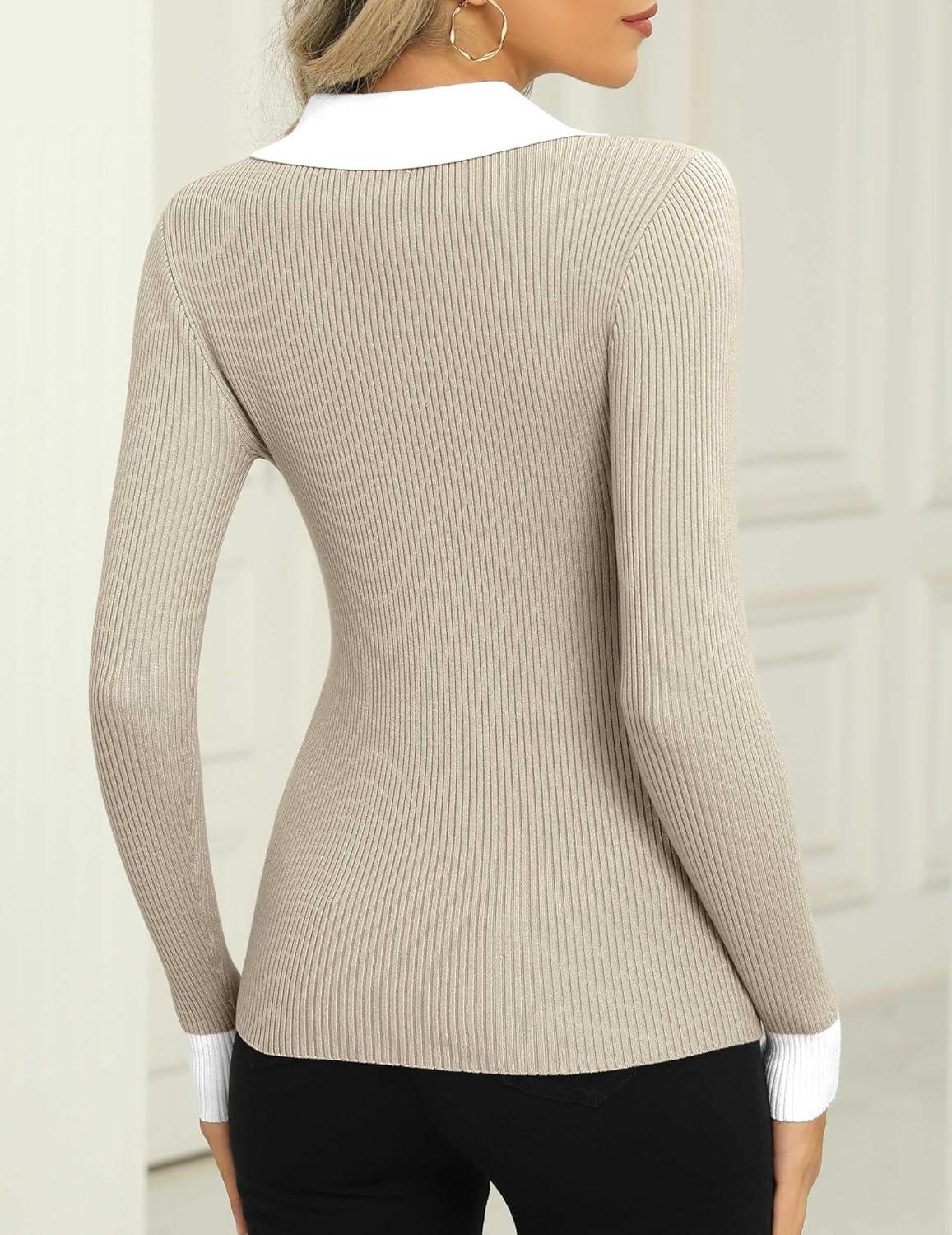 imageZeagoo Womens 2026 Sweater Tops Long Sleeve V Neck Ribbed Knit Slim Fitted Casual Work Basic Shirts SXXLPat3