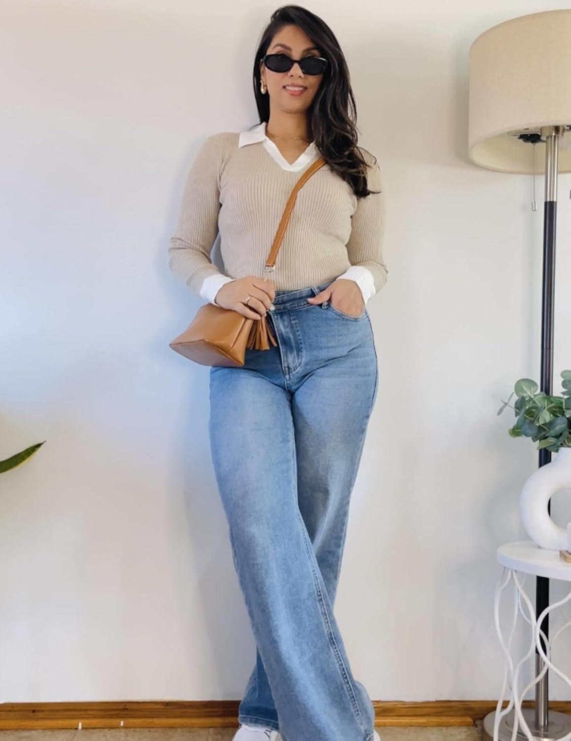imageZeagoo Womens 2026 Sweater Tops Long Sleeve V Neck Ribbed Knit Slim Fitted Casual Work Basic Shirts SXXLPat3